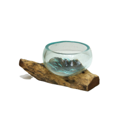 Świecznik szklany w drewnie Hand Made